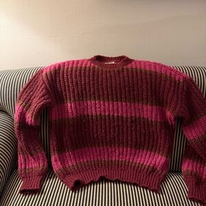 Chunky Pink & Burgundy Striped Knit Sweater